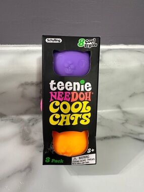 🌲 Needoh Teenie Cool Cats 3 Pack Purple, Pink & Orange Cat Squishies